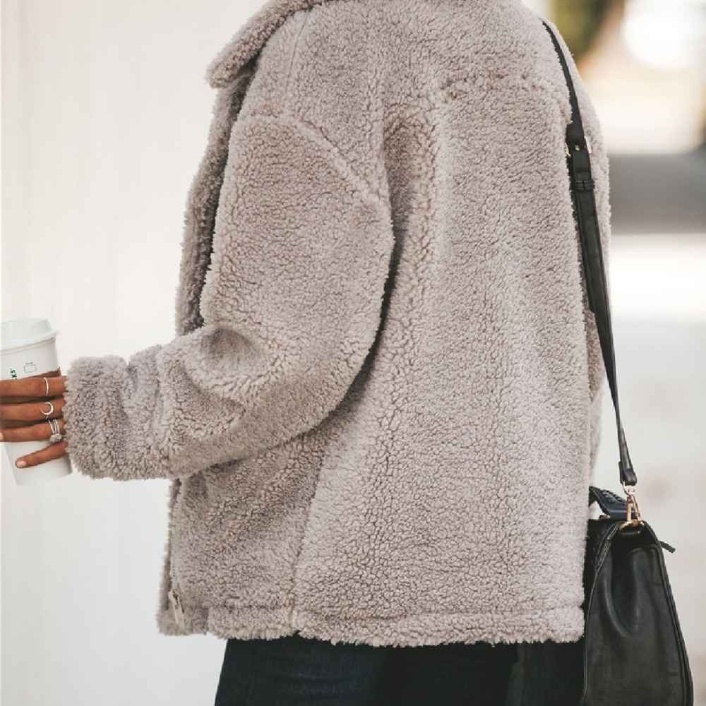 Taupe Teddy Coat with zippered tailored front - Picture 2 of 5